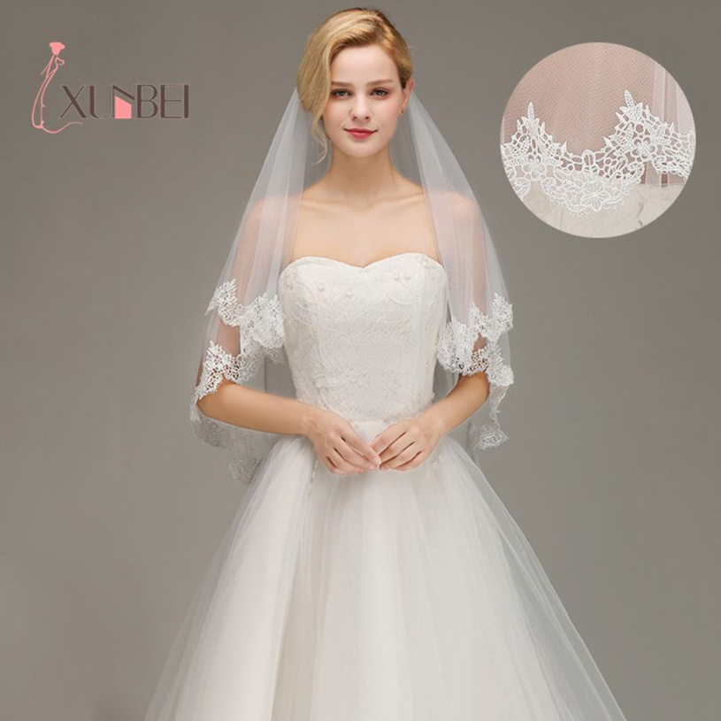 

Veu De Noiva Bridal Veils Appliques Edge White Ivory Short Wedding with Comb Two Layers Tulle Veil Wedding Accessories CPA1445 sxa9