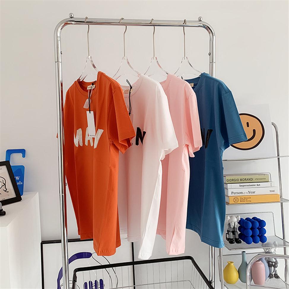 

Women' T-Shirt The New Summer Fashion Brand Marn Monograme Printed Medium Length Short Sleeve T-shirts for Men and Women266m, Pink