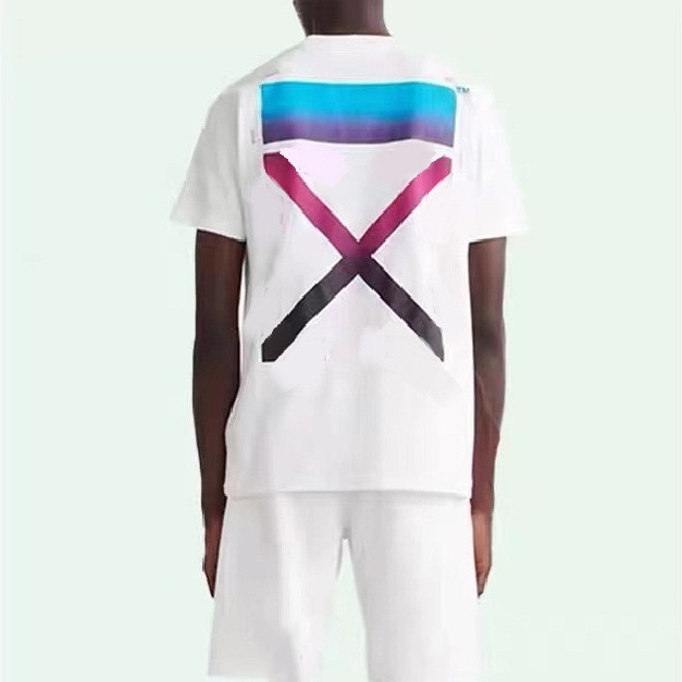 

USA High Street Arrow Printed Pocket Tee America Summer Spring Men Women OW T-shirts Fashion Skateboard Hip Hop Short Sleeve Cotton Tshirt, White