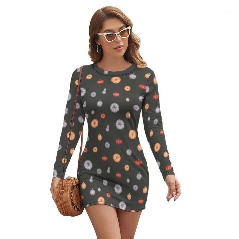 

Casual Dresses Halloween Pumpkin Dress Long Sleeve Soft Polyester Bodycon Youth Printed Daily One-Piece, White-style1-15