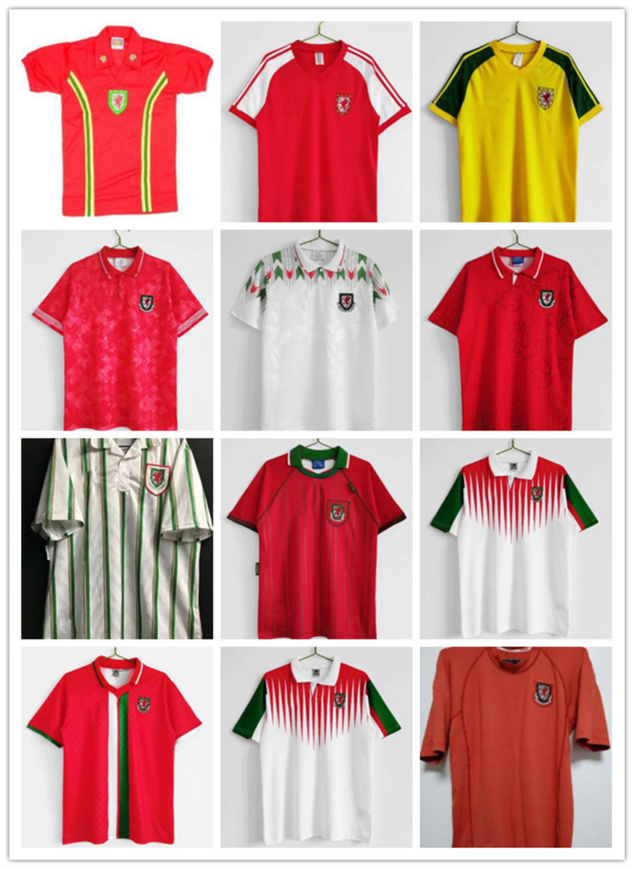 

2014 15 1990 1992 1994 1995 1982 83 new 2000 01 1974 90 92 93 94 95 96 97 98 99 Wales retro soccer jersey Giggs BALE Hughes Saunders Rush Speed vintage classic football shirt, 90 92 away jersey