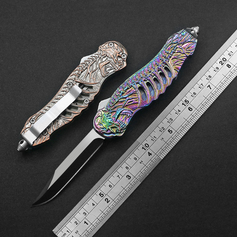 

6 Styles Heavy Outdoor Self Defense Automatic Knife Hunting Survival Folding Knives 440 Blade Hollow skull handle design EDC Multi-tool