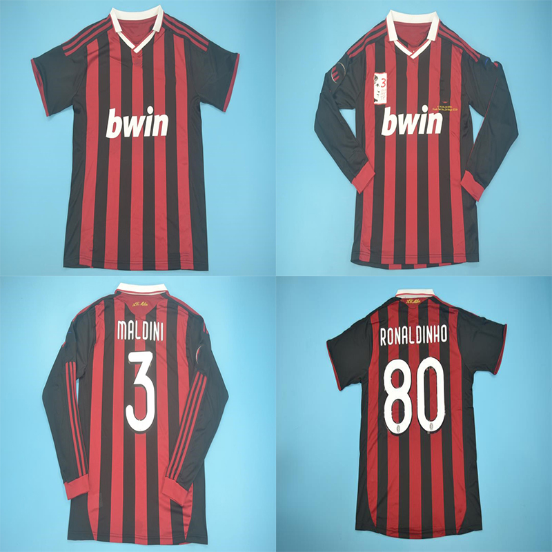 

09 10 Retro Vintage Soccer Jerseys RONALDINHO BECKHAM Long Short Sleeve Shirt For Men MALDINI Last Match Version Jersey Retired, 09/10 home