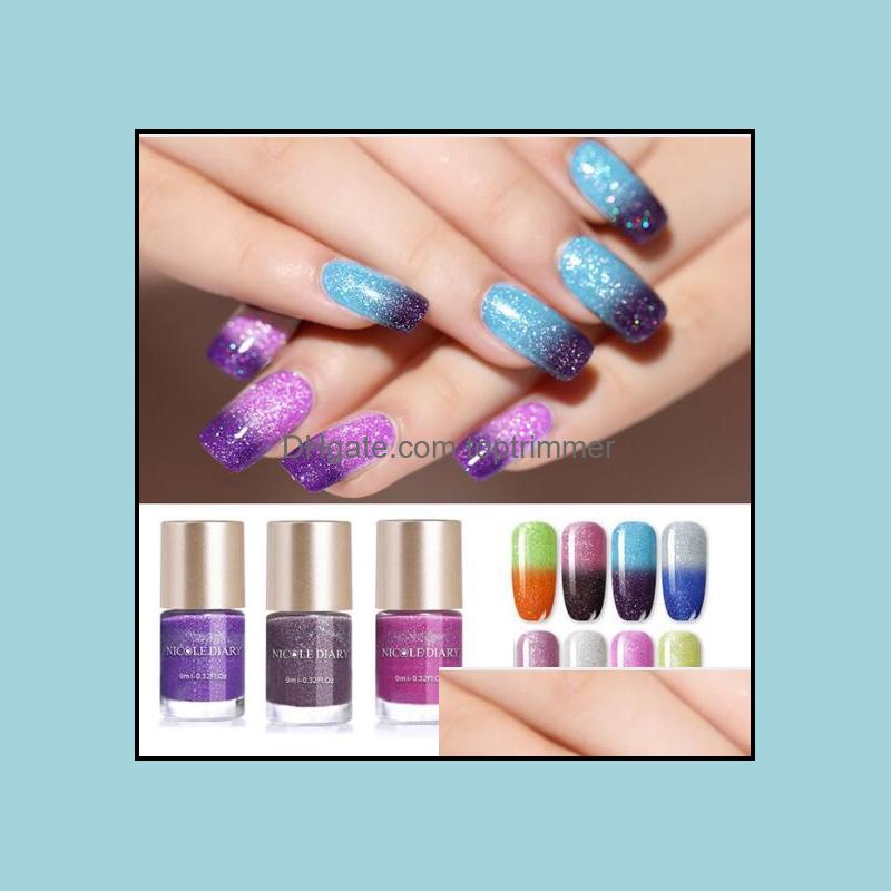 

Nail Polish Art Salon Health Beauty 5Pcs/Lot 9Ml Thermal Glitter Temperature Color Changing Water-Based Manic Dhmpm, As pic