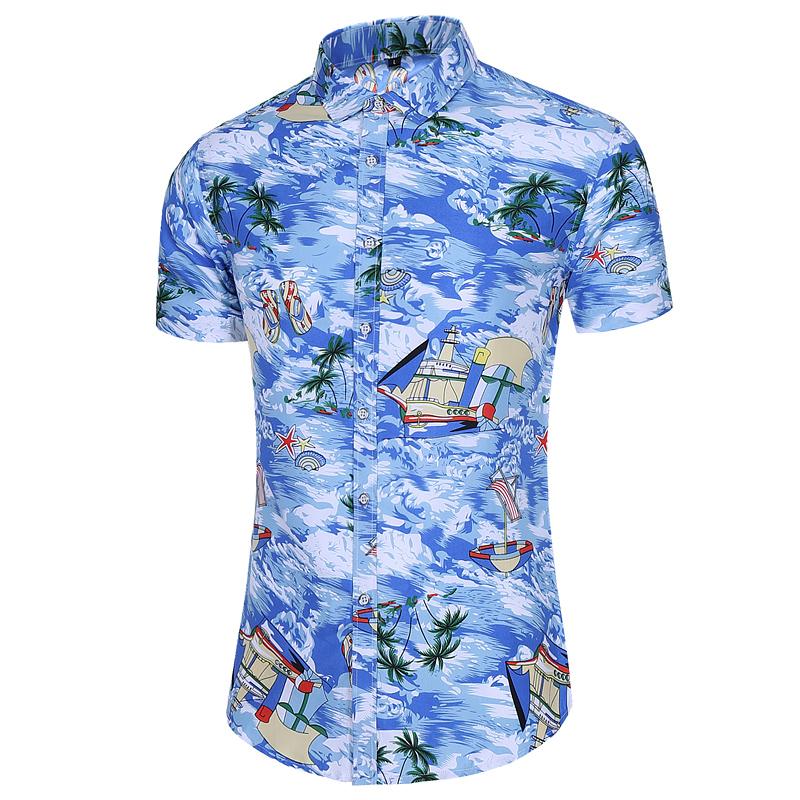 

Men's Casual Shirts Floral Printed Hawaiian Shirt For Men Short Sleeve Button Down Summer Beach Blouse USA Size XS-2XLMen's, A27 blue