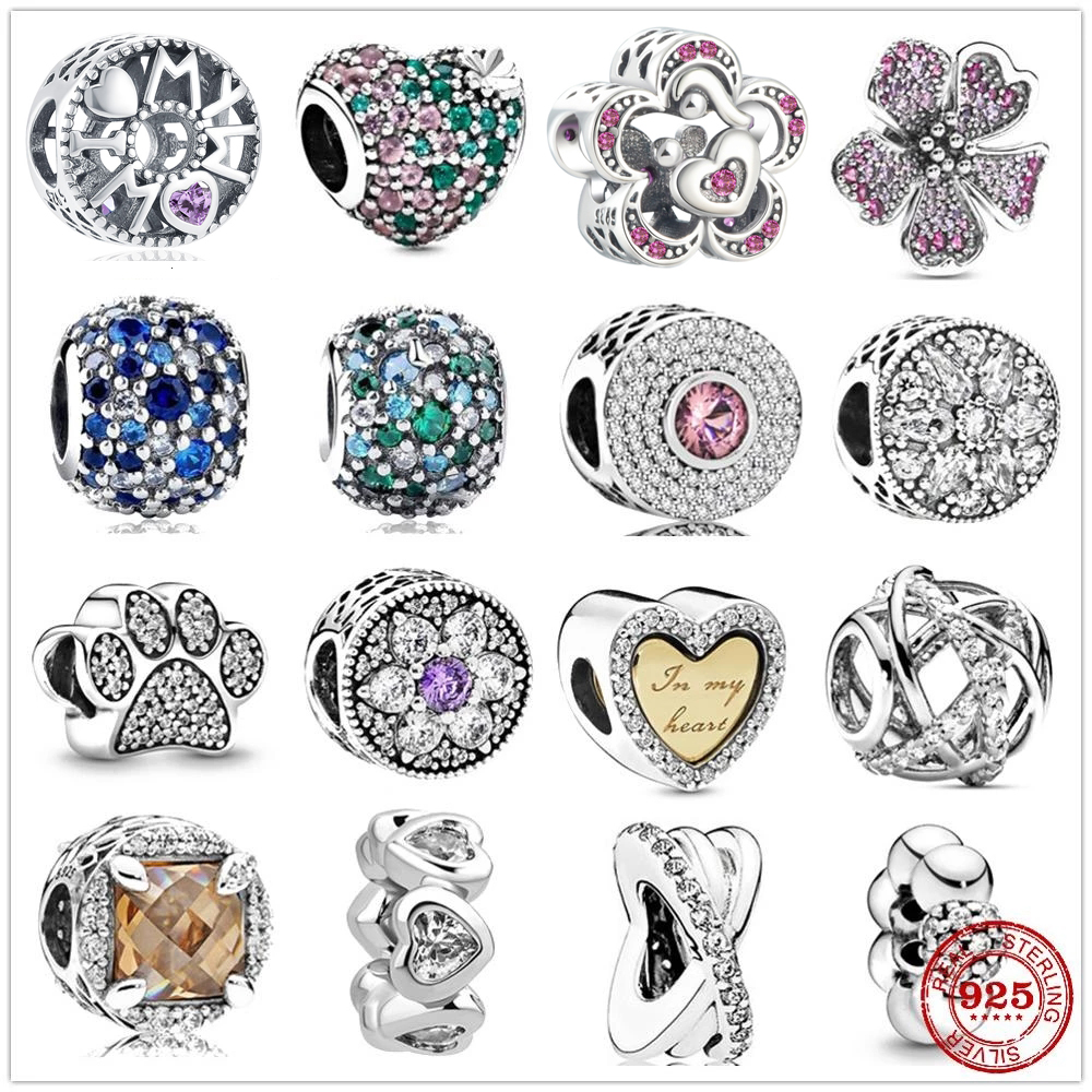 

925 Sterling Silver Dangle Charm Sparkling Paw Print Ocean Mosaic Ball Beads Bead Fit Pandora Charms Bracelet DIY Jewelry Accessories