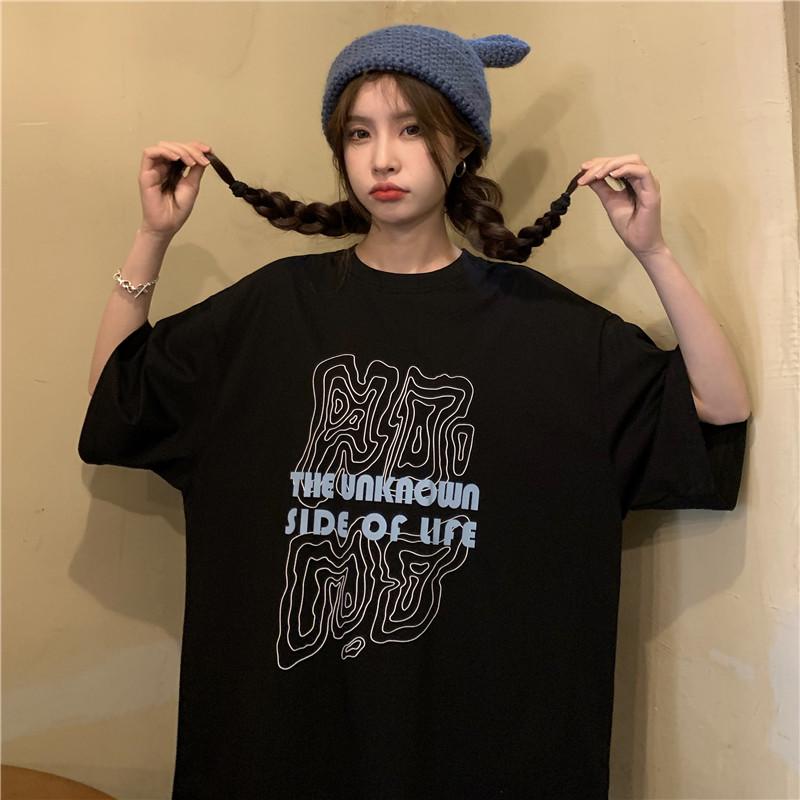 

Women's T-Shirt Loose Letter Printing Short-sleeved Cotton 2022 Summer All-match Casual Female Harajuku StyleWomen's, Black
