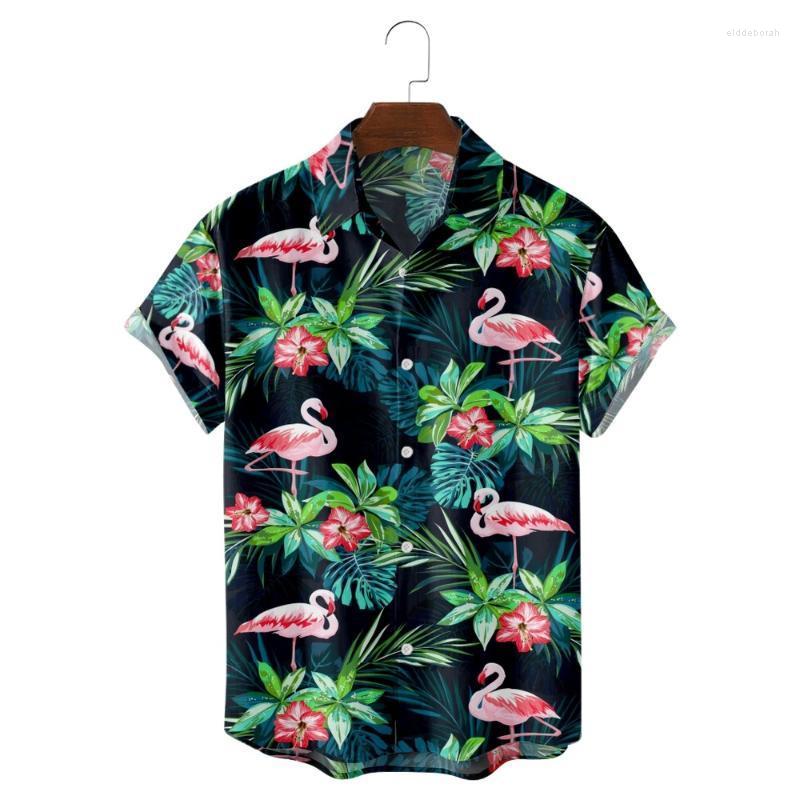 

Men's Casual Shirts Hawaiian And Flamingo Pattern Print Fashion Vacation Beach Style Summer For Men WomenMen's Eldd22, A606-pocket