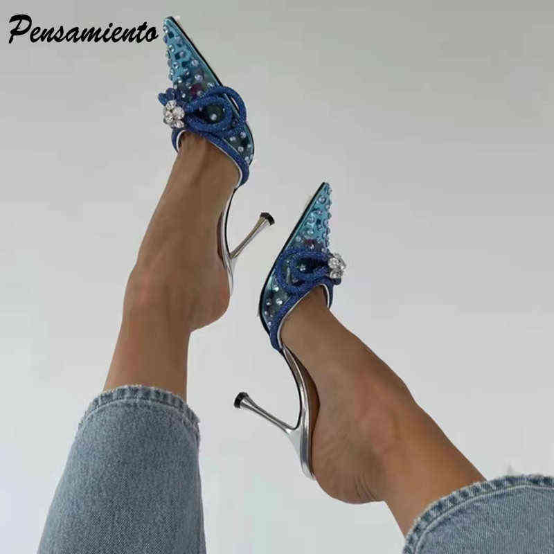 

Luxury Crystal Transparent Pvc Women Sandals Fashion Summer Slippers High Heels Mules Slides Elegant Ladies Party Wedding Shoes 220615, Pink-b