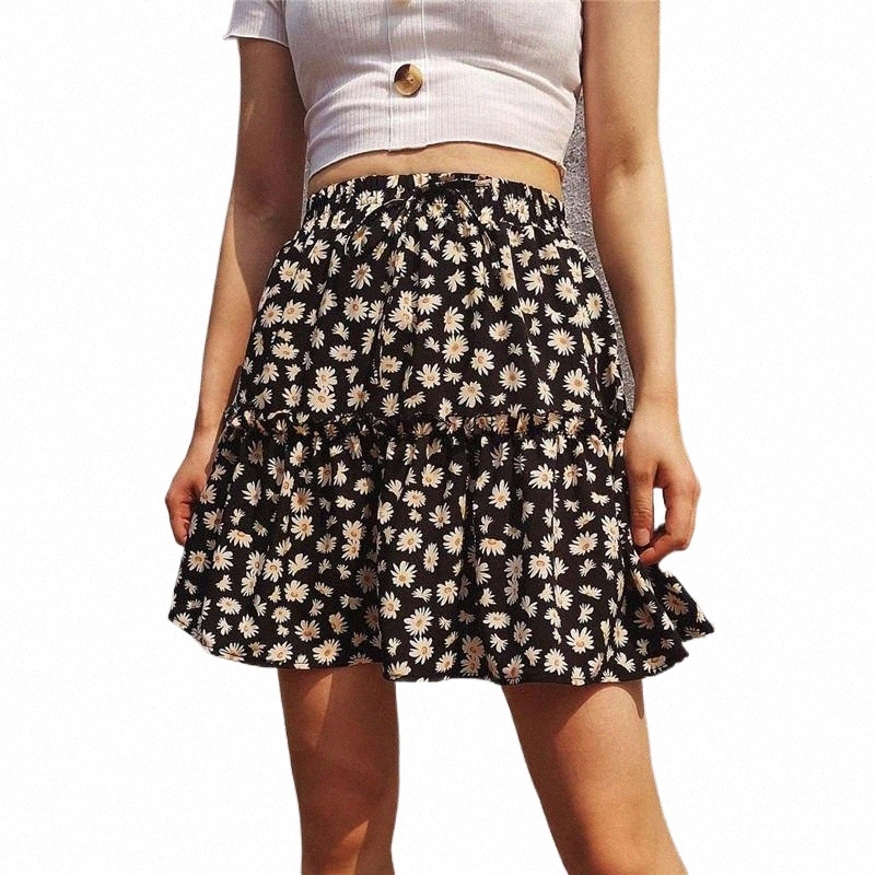 

skirts 2022 Mini Skirt Mujer Faldas Woman Womens Saias Mulher Femme Jupes Fashion Floral Daisy Tight Folds Country Style l4Uz#, Black