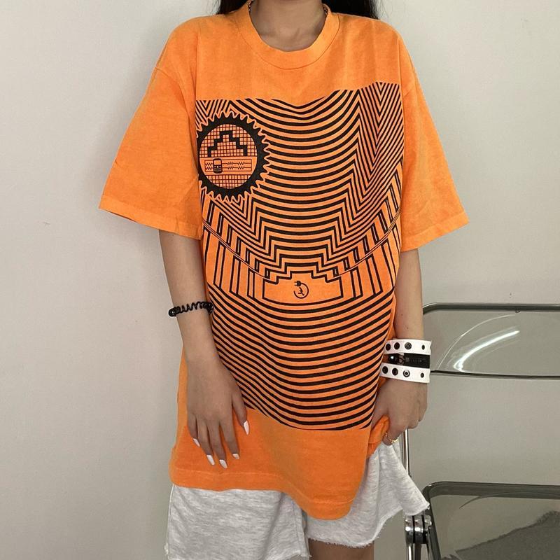 

Men' T Shirts Classic Stripe Printing Cavempt Shirt Men Women EU Size Cotton Top Tees High Street Summer Wholesale Clothes, Orange
