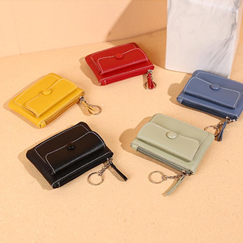 

Wallets Women's Wallet Short Leather Key Chain Purse Zipper Coin Card Holder Hasp Pouch Simple Ladies Small Pocket Solid ColorWallets, Black