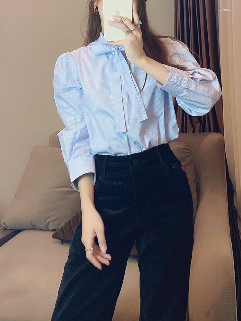 

Women' Blouses & Shirts Women Tie Bow Commuter Shirt Striped Simple Long Sleeve Lace-up OL BlousesWomen' Chee22, Blouse