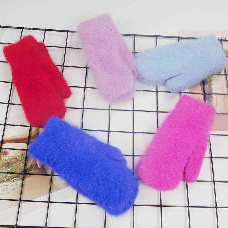 

Women Winter Keep Warm Mink Fleece Thicken Double Layer Solid Soft Villus Cute Lovely Sweety Knitting Wool Full Finger Gloves T220730
