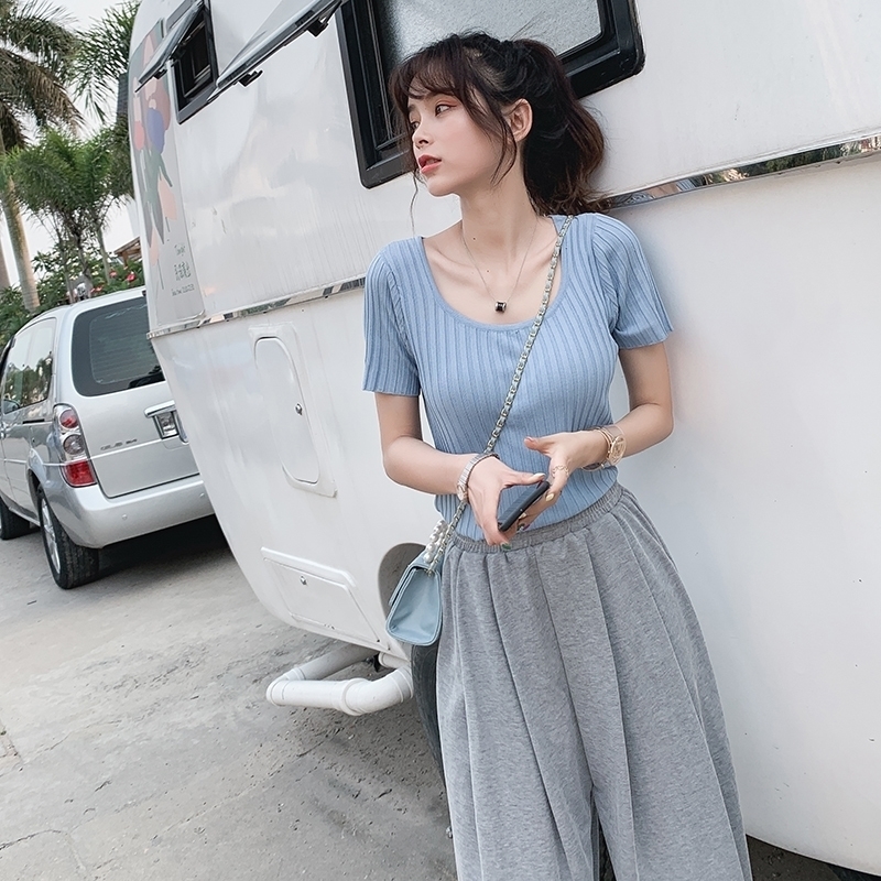 

Mishow Summer Casual Knit Wear womens clothing Solid Color korean Round Neck Short Sleeve Top T Shirt MX19B3512 Y200109, White