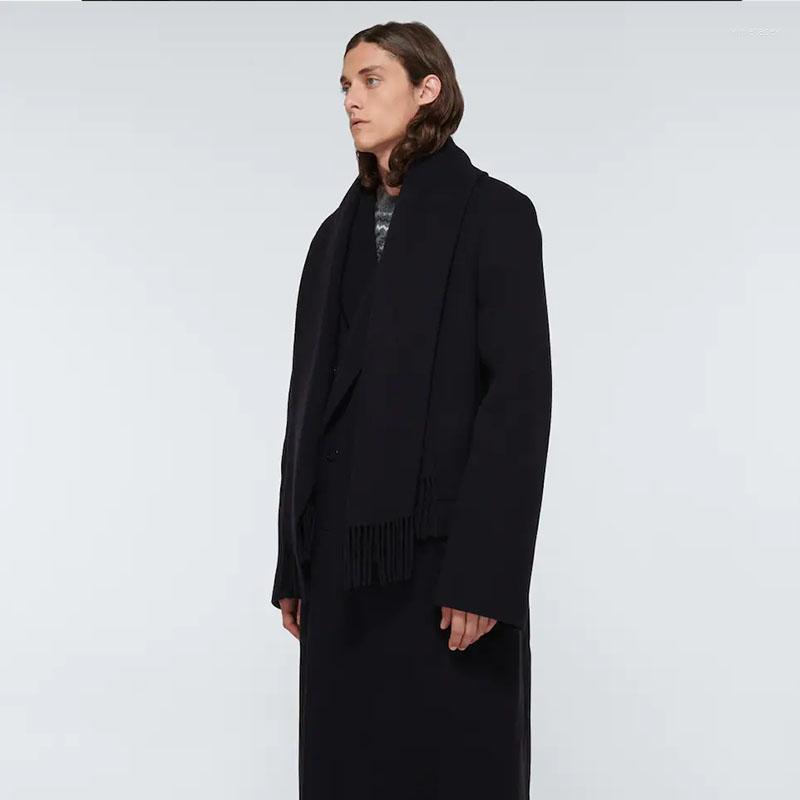

Men' Wool & Blends Long Blended Scarf Coat 2022 Korean Fashion Large Size Autumn And Winter Personalized Casual Viol22, Black