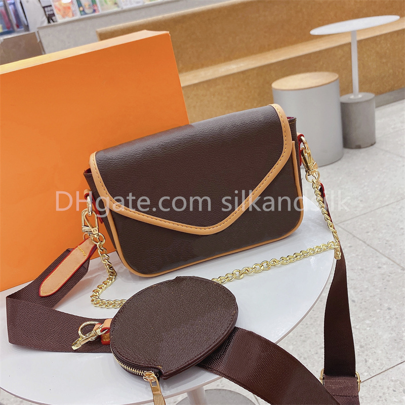 

Luxury Designer Messenger Bags Fashion Wide Strap Round Wallet One Shoulder 2 in 1Composite Bag European and American Metal Chain Crossbody Small Square Handbag, Extra shipping