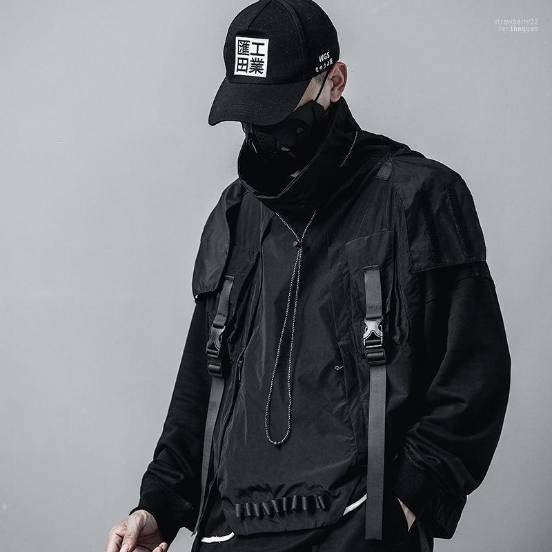 

Men's Vests Retro Tooling Tactical Vest Trend Game Hip-hop Multi-pocket Sleeveless Waistcoat Black Casual Hat Detachable Tops1 Stra22