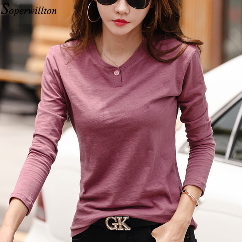 100% Coton T-shirt Femmes À Manches Longues Tshirt Femme Printemps Automne Dames Tops Tee Shirt Femme Plus La Taille 3XL Blanc Noir G79 Y200412