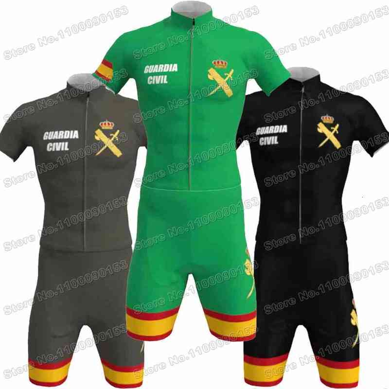 

2022 Civil Guard Cycling Jersey Set Green Black Grey Spain Cycling Clothing Men Road Bike Shirt Suit Bicycle Bib Shorts Maillot