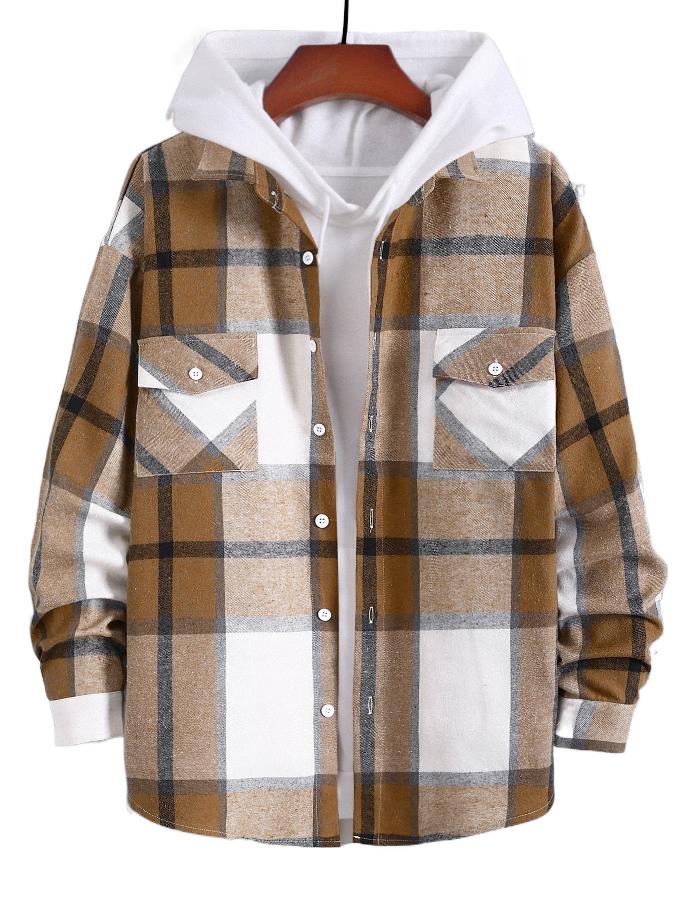 

men 1pc Plaid Flap Pocket Drop Shoulder Shirt L3qs#, Multicolor