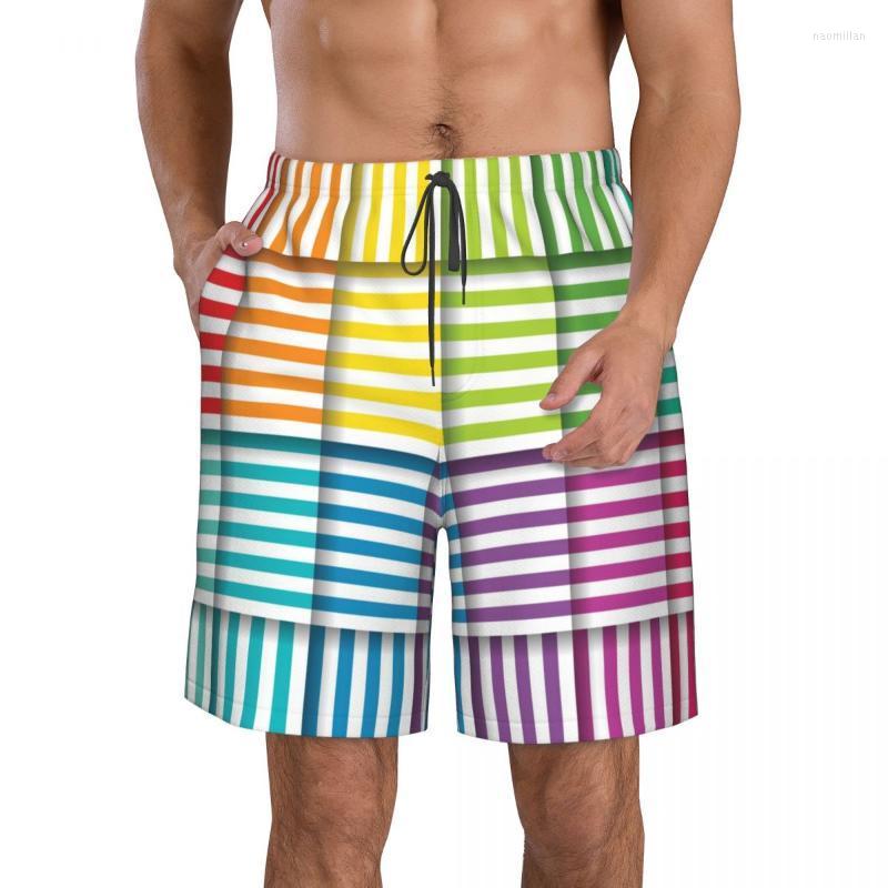 

Men's Shorts Quick Dry Summer Mens Beach Board Briefs For Man Swim Trunks Swimming Beachwear Bright Striped Pattern VectorsMen's Naom22, White