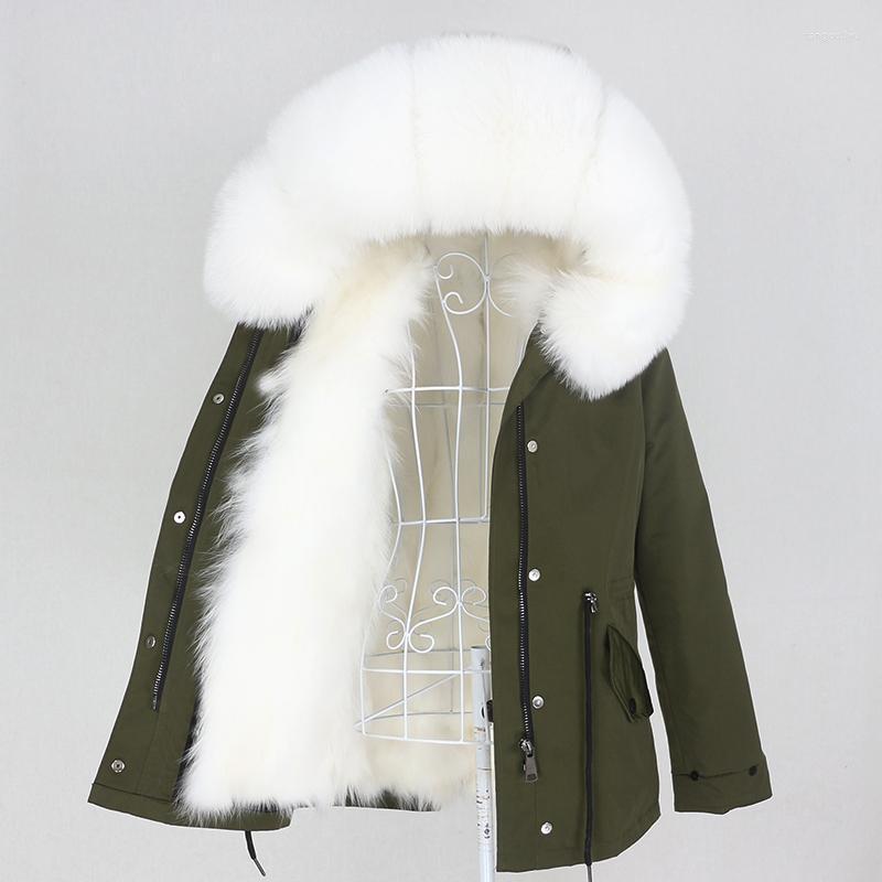 

Women's Fur & Faux MENINA BONITA 2022 Winter Jacket Women Short Waterproof Parka Real Coat Natural Raccoon Collar Hood Detachable, Red white