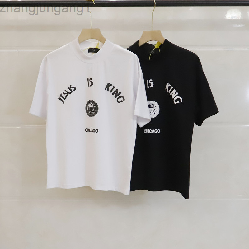 

Designer High Version fashion Jesus Is King Three Gods Oil Painting Fog High Street Loose Short Sleeve T-shirt for men and women hoody, White 914