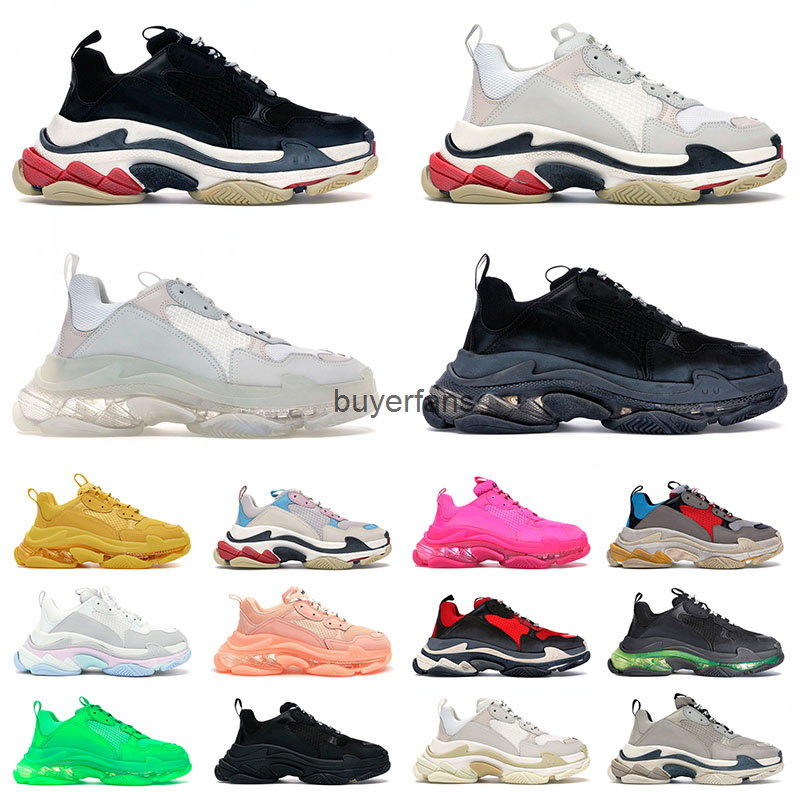 

Mens Womens Trainers Triple S Balencigas Casual Designer Shoes Clear Sole Platform Black Neon Green Navy Red White Fashion Luxury Sports, 36-40