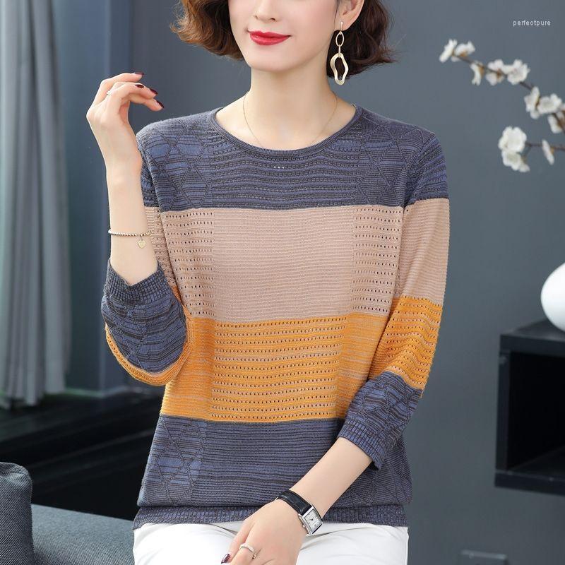 

Women's Sweaters Ladies Knitted Bottoming Shirt Spring And Autumn Fashion Round Neck Three-quarter Sleeve Women's Top CasualWomen's Perf, Green