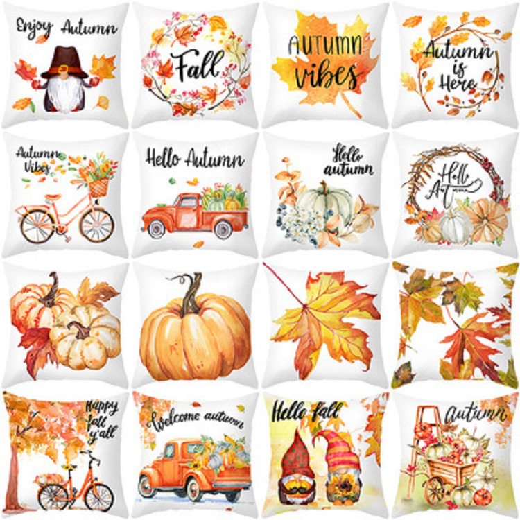 45X45 Decorative Pillow creative Thanksgiving pumpkin pillows wish cross -border home office car peach skin velvet pillow slides-image-784154339