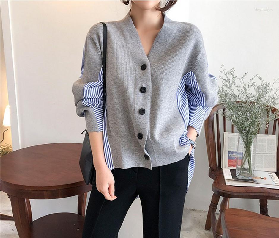 

Women's Knits & Tees Autumn Striped Fake Two-piece Stitching Two Piece Women Knit Outwear Loose Shirt Batwing Sleeve SweaterWomen's Time22, Gray