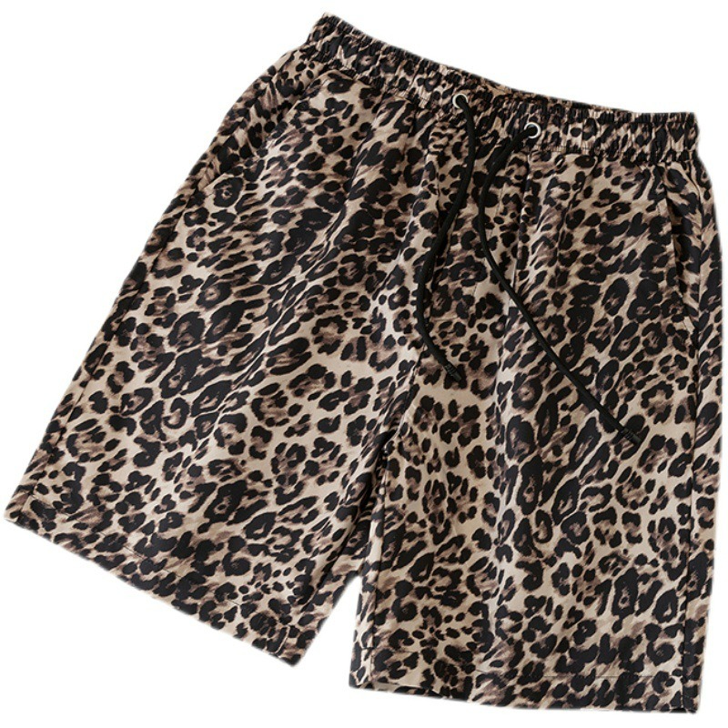 

Men Random Leopard Print Contrast Tape Shorts 69OE#, Multicolor