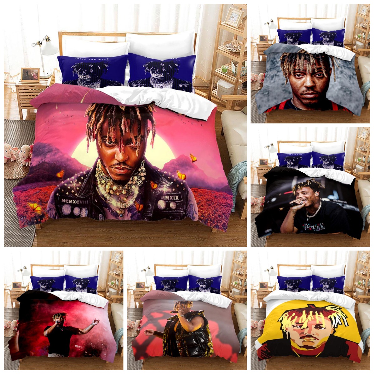 

3D Bedding Sets Singer Juice Wrld Duvet Cover Set Polyester Skin Friendly Breathable Adult Children Universal Quilt Cover with Pillowcase Wholesale Customized, Juice wrld -1010
