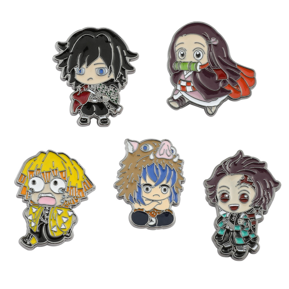 

Demon Slayer Chibi Enamel Pin Custom Brooch Tanjirou Nezuko Zenitsu Inosuke Giyuu Lapel Badge Cartoon Jewelry Gift for Fans Anime Brooch, Mixed colors