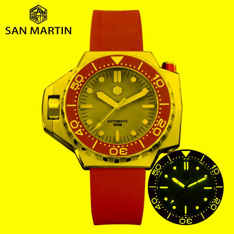 

Wristwatches San Martin Diver Luxury Watch Helium Device Bi-Directional Rotating Bezel Sapphire PT5000 Mens Automatic Mechanical Watches Lum, Enamel gray pt5000