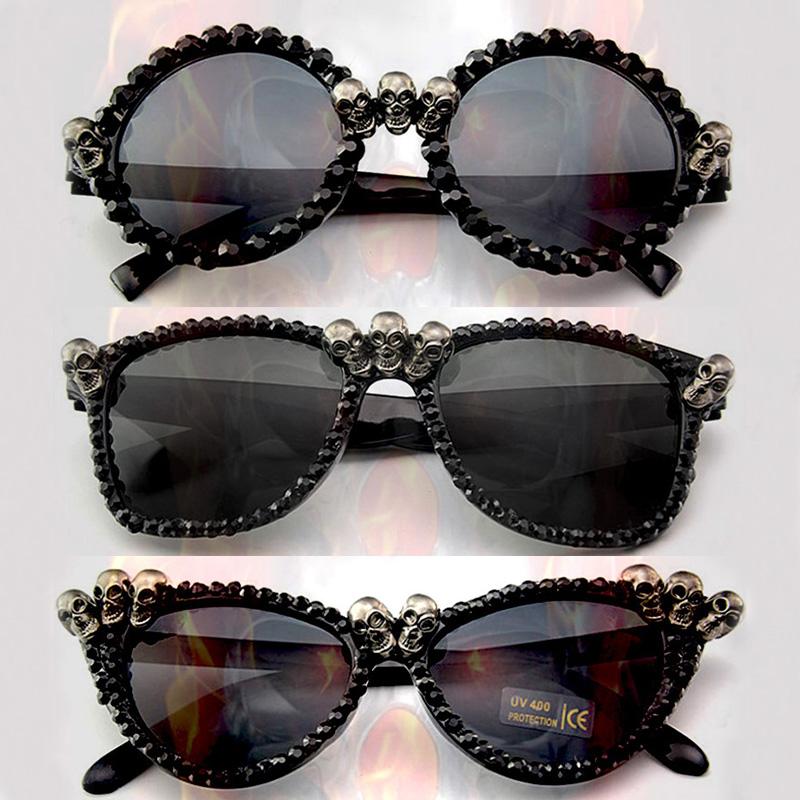 

Sunglasses Women Gothic Skull Halloween Christmas Black Cat Eye Rhinestone Gorgeous Punk Vintage Round EyewearSunglasses