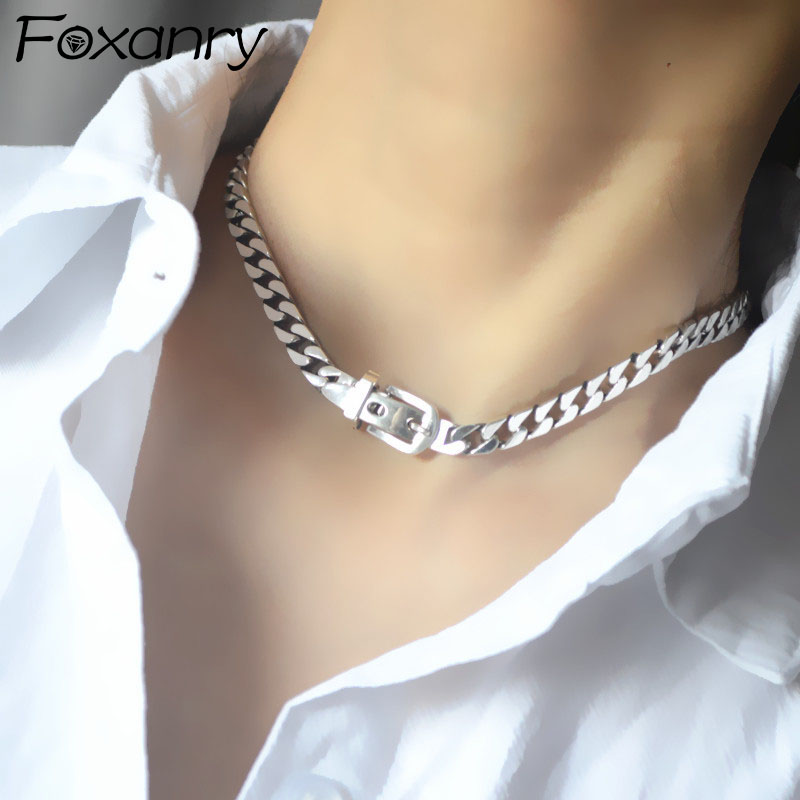

Designer S925 Sterling Silver Heavy Industry Belt Necklace Women's Thick Chain Hip Hop Tide Clavicle Chain Retro Pendants