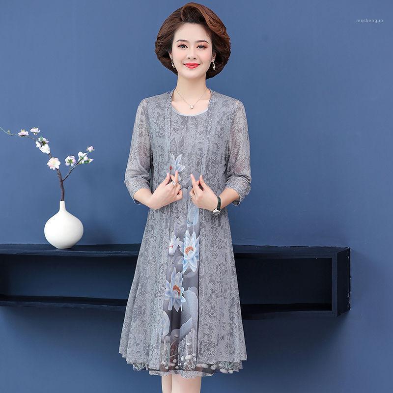

Casual Dresses Dress Ladies 2022 Fashion Spring And Summer Two-piece Large Size Printing Loose Women's, Gray