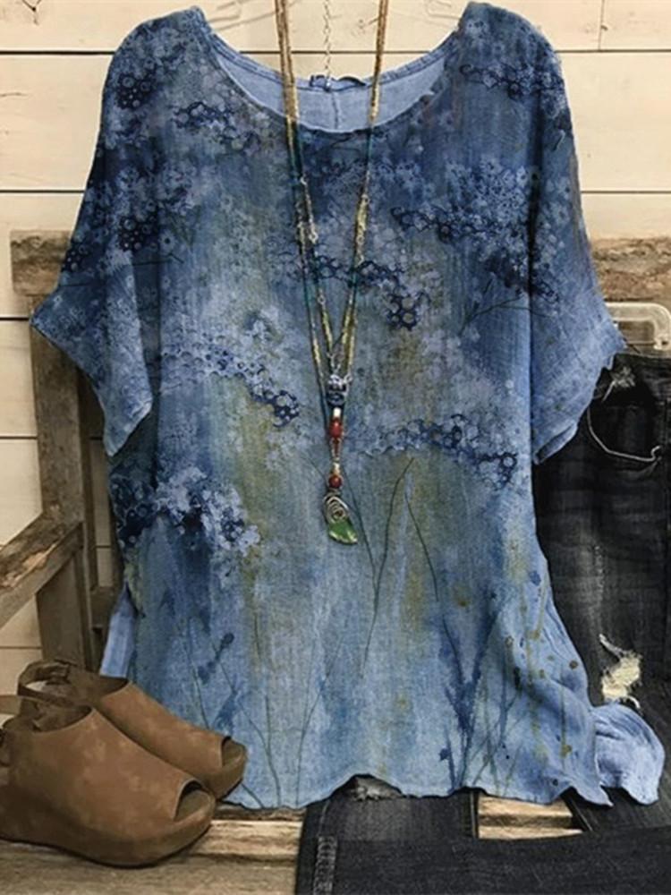 

Women' Blouses & Shirts Summer Women Blouse Shirt Elegant Vintage Retro Floral Print Short Sleeve Casual Loose TopsWomen, 14