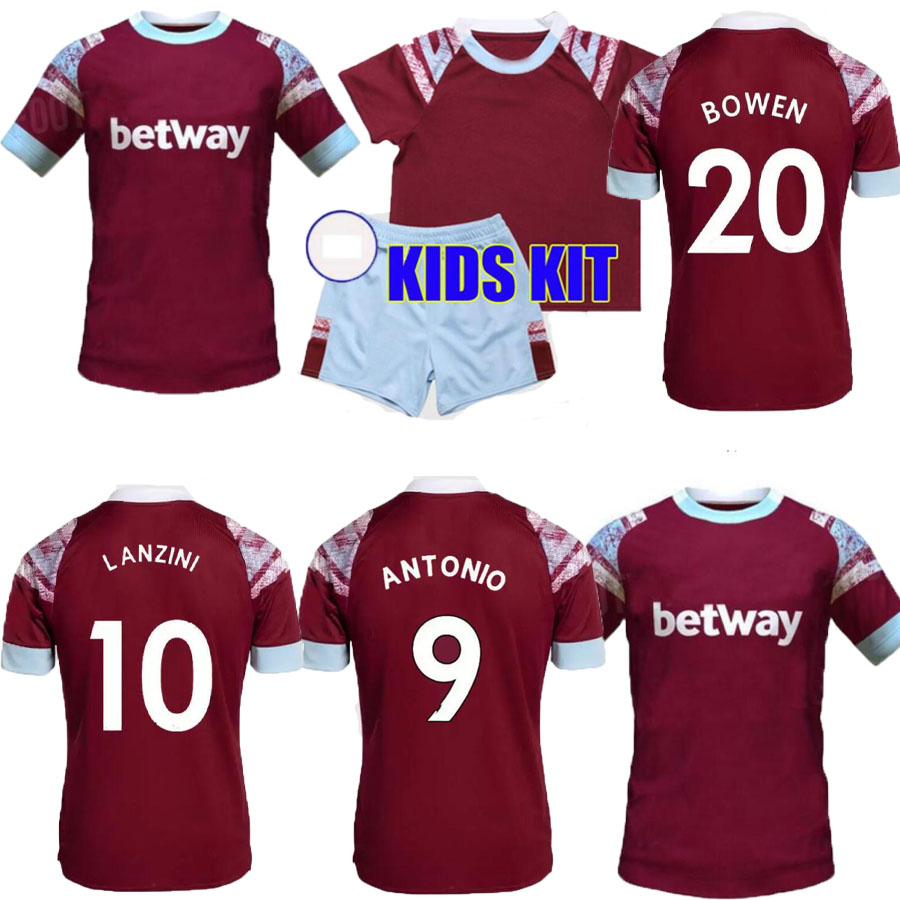 

WEST Home soccer jersey 22 23 NOBLE HAM ANDERSON UNITED RICE BOWEN ANTONIO BENRAHMA 2022 2023 football shirt men kids kit, Black