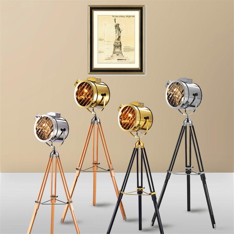 

Floor Lamps Modern LED Light Searchlight Tripod Base Gold Standing Lamp Chrome Lampshade Lights Metal Luminaria