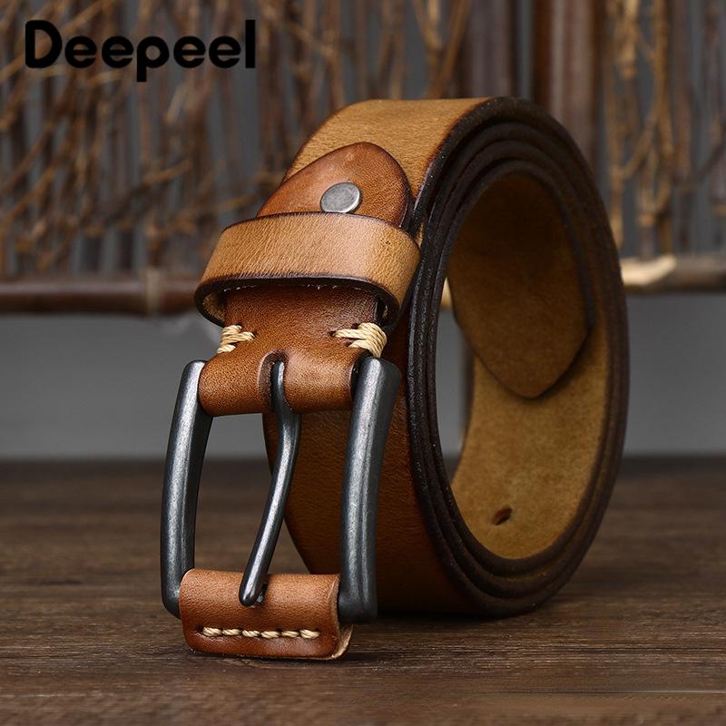 

Belts Deepeel 3.8cm Wide Retro Genuine Leather Belt 105-125cm Men's Pin Buckle Head Layer Cowhide Waistband Casual Jeans Youth BeltsBelt, Black