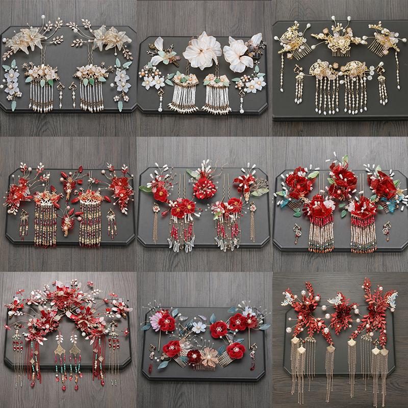 

Hair Clips & Barrettes Chinese Bride Wedding Tiara Liquid Flower Classical Dragon And Phonix Tassel AccessoriesHair