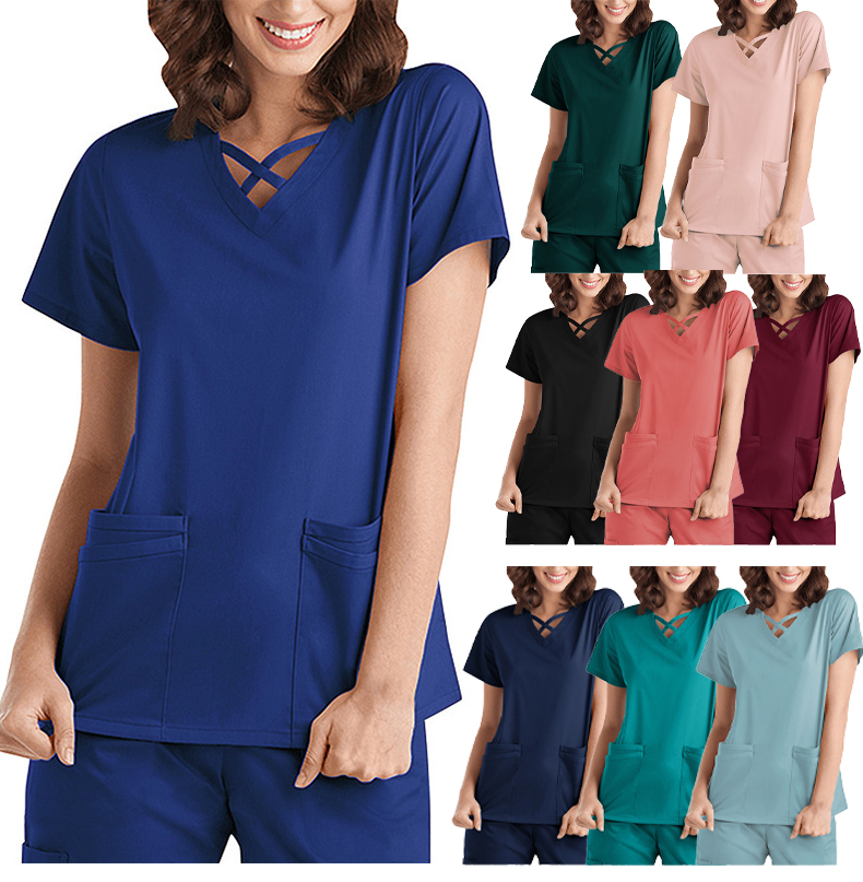 

YL010 Women's Two Piece Sets two pocket top official uniform girl guides workwear scrubslife nurselife morocco casablanca rabat fes dentistry Doctor Hospital, Gold