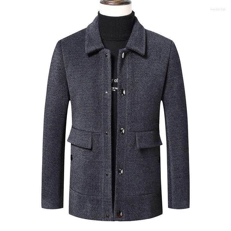 

Men's Wool & Blends Men Winter Warm Solid Color Woolen Trench Coat Slim Outwear Overcoat Long Jacket Single-breasted Jackets 4XL Kend22, Black