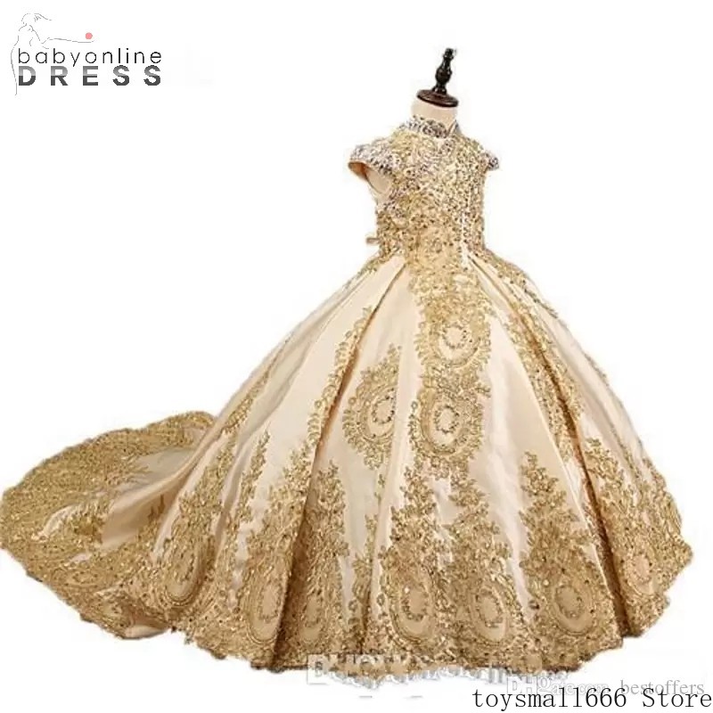 

Gold Glitz Ball Gown Princess Little Girls Pageant Dresses Fuchsia Little Baby Camo Flower Girl Dresses With Beads sxm17, Ivory