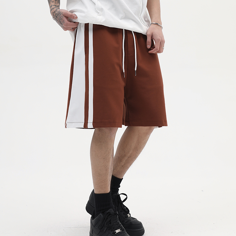 Side Strip Elastic Waist Mens Summer Shorts Wide Leg Pockets Couple Knee Length Pants Oversize-image-760742674