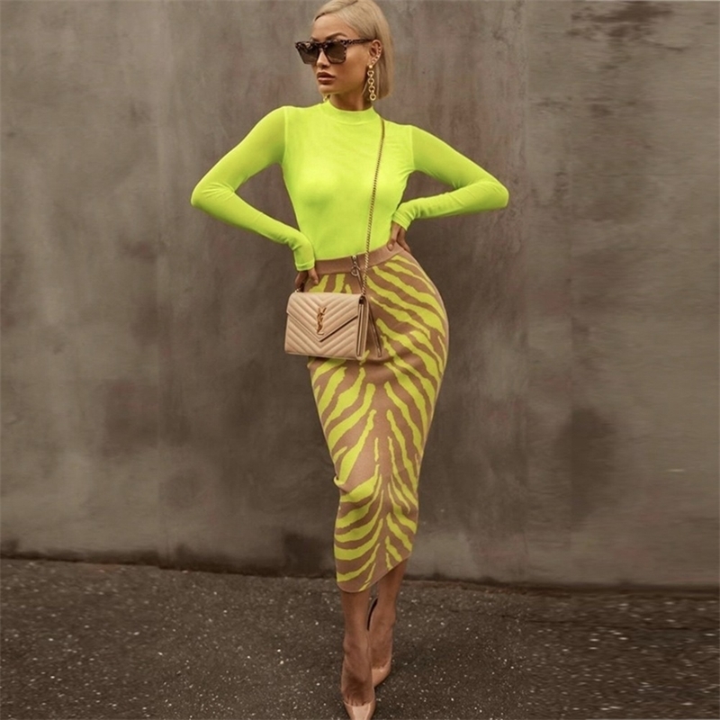 

Ocstrade Arrival Fashion Long Bandage Skirt Women Lime Zebra Print Bodycon Bandage Skirt Midi Club Party Skirt Y200326, Black