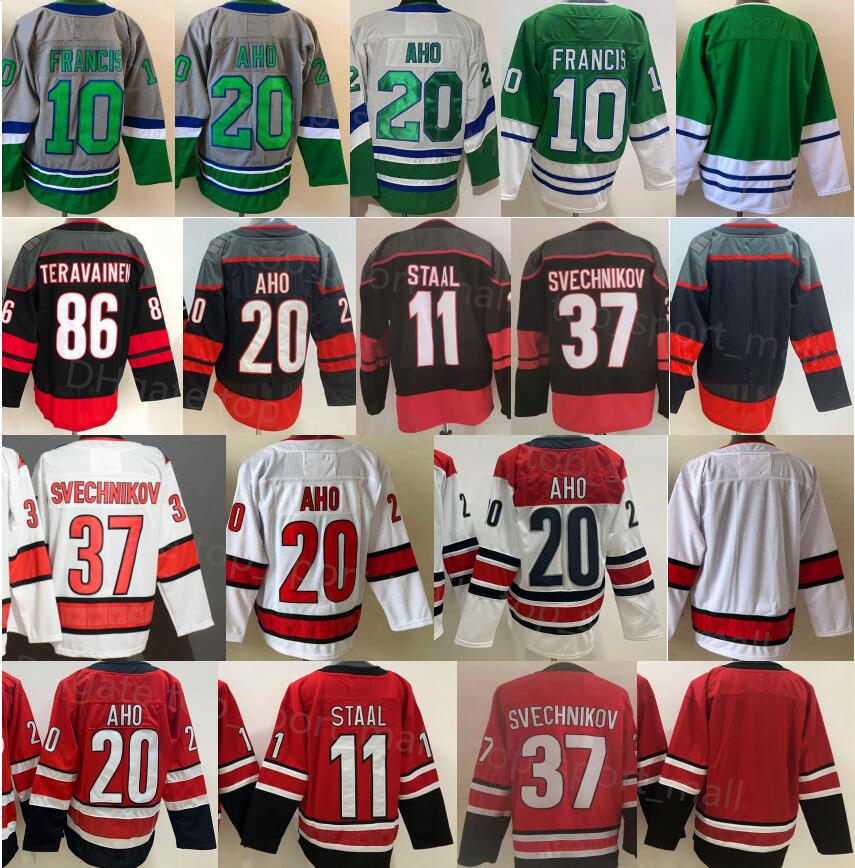 

Reverse Retro Ice Hockey Canes 20 Sebastian Aho''Nhl''Jerseys 10 Ron Francis 11 Staal 37 Andrei Svechnikov 86 Teuvo Teravainen Green Whalers Night, Blank green